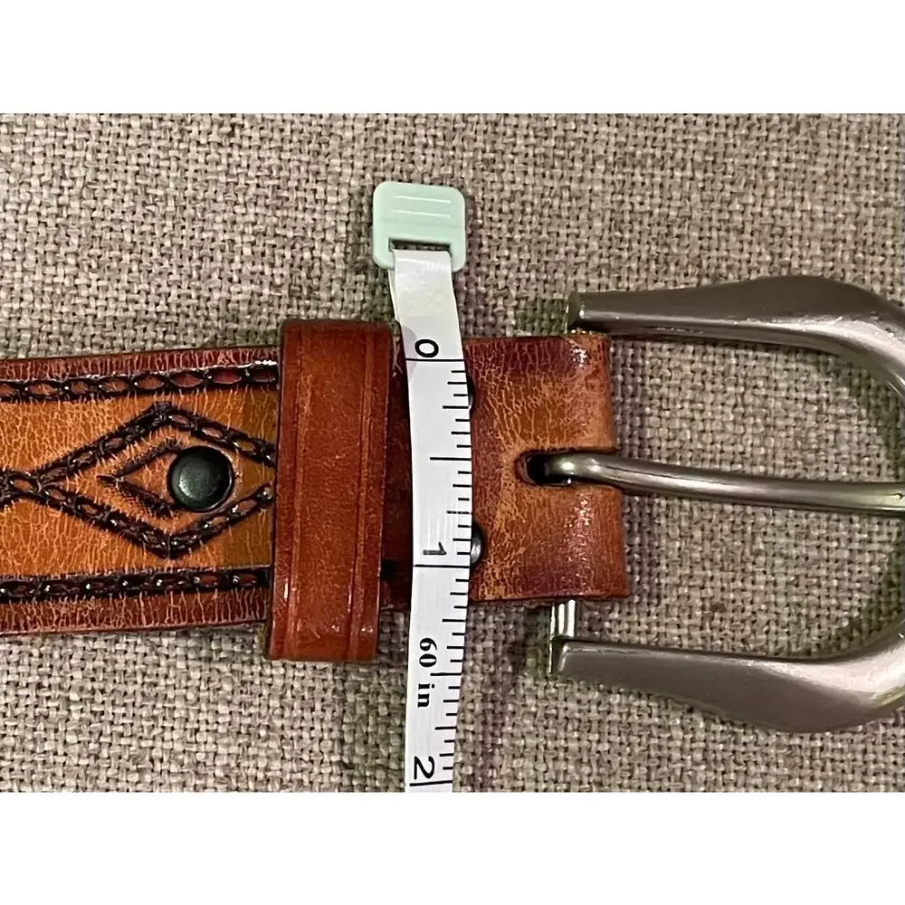 Vintage Wrangler Leather Embossed Belt, Western, Size 48/120, Mens